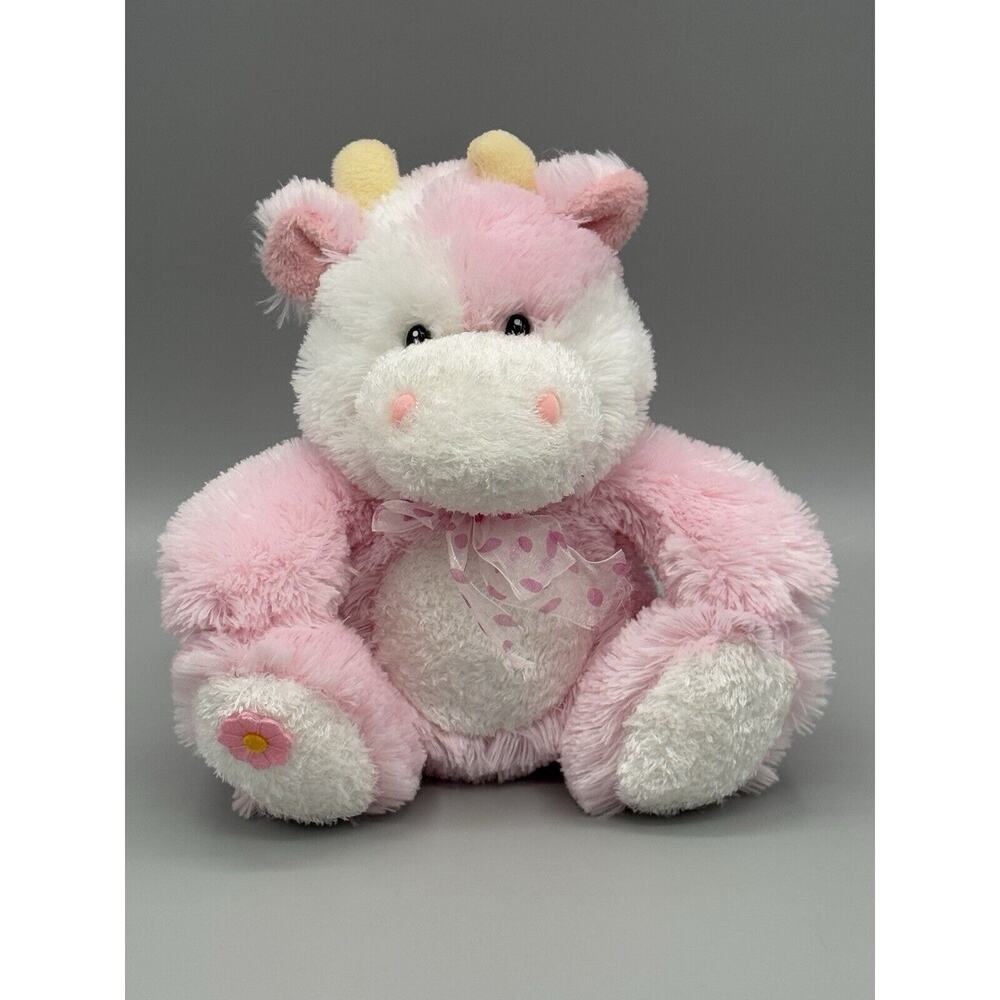 Kellytoy Pink & White Cow‎ Plush 10” Stuffed Animal Plushie W/ Ribbon Bow Tie